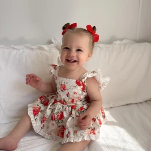 A Little Lacey Olive Baby Girls Floral Christmas Romper