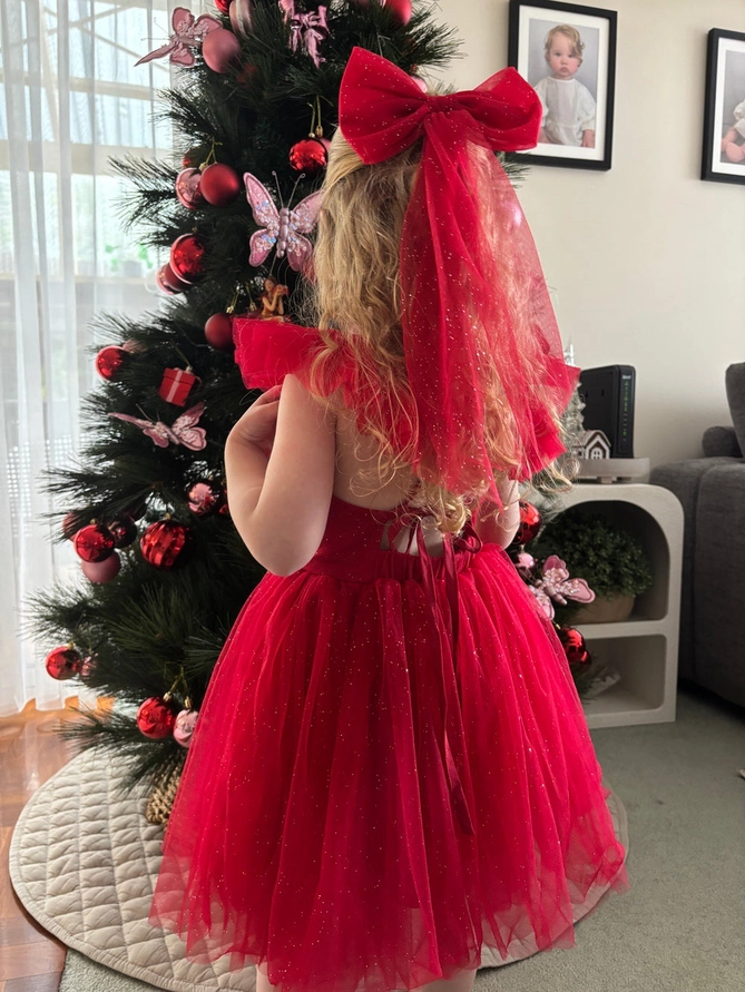A Little Lacey Belle Girls Red Sparkle Christmas Dress - Image 4