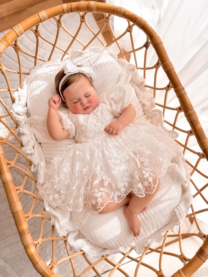 A Little Lacey Penelope White Embroidered Baby Dress - Image 6