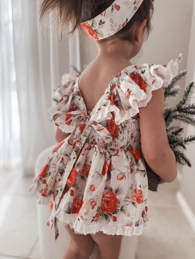 A Little Lacey Olive Baby Girls Floral Christmas Romper - Image 6
