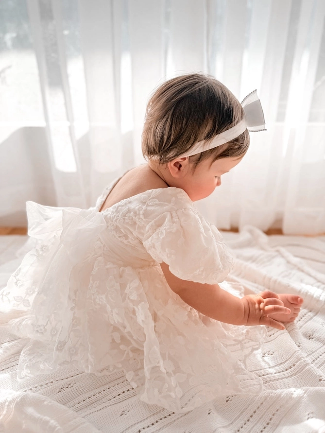 A Little Lacey Penelope White Embroidered Baby Dress - Image 2