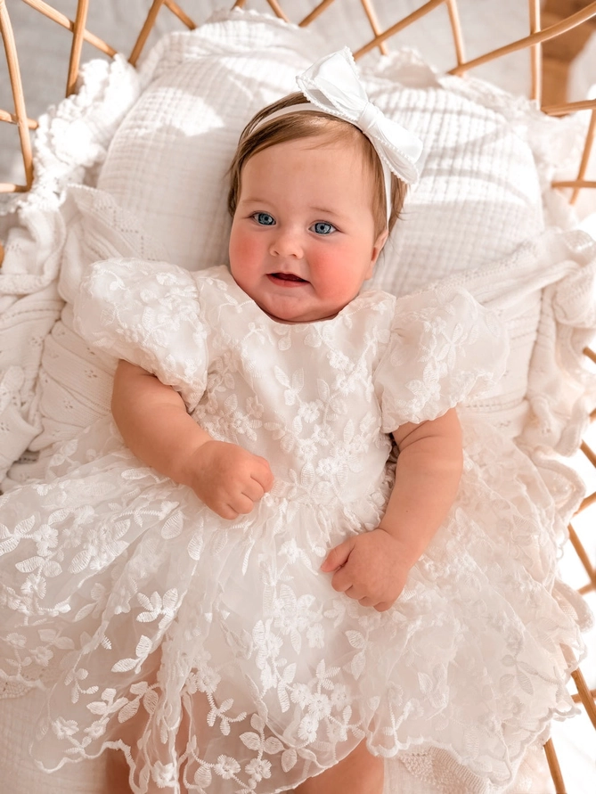 A Little Lacey Penelope White Embroidered Baby Dress - Image 8