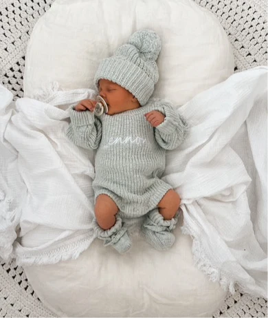 Petite & Co - Chunky Textured Knit Romper - Sea Mist - Image 3