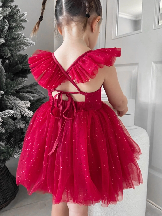 A Little Lacey Belle Girls Red Sparkle Christmas Dress - Image 5