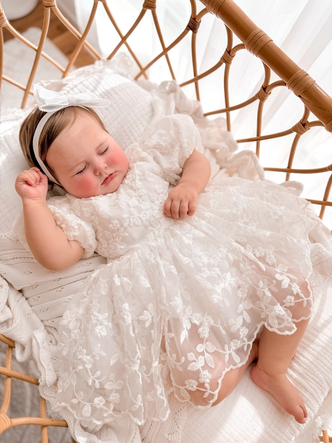 A Little Lacey Penelope White Embroidered Baby Dress - Image 7