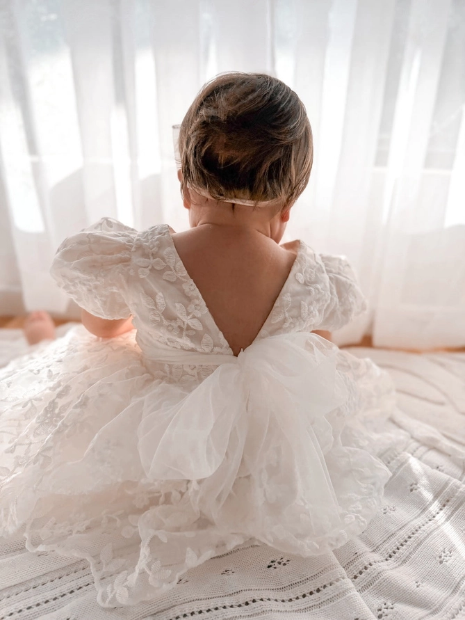 A Little Lacey Penelope White Embroidered Baby Dress - Image 3