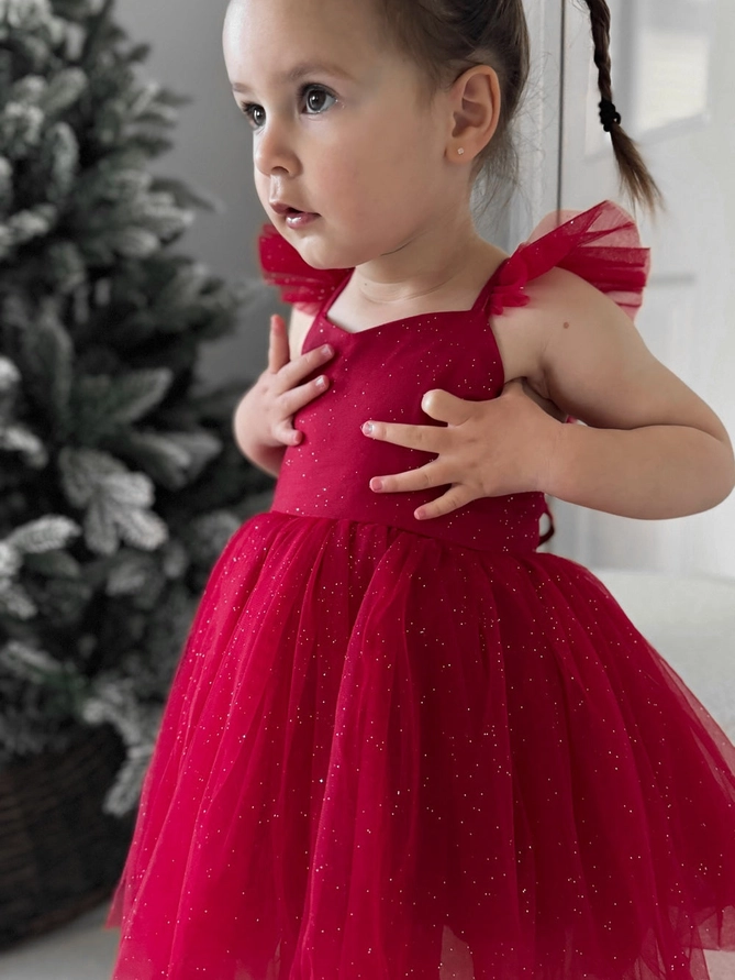 A Little Lacey Belle Girls Red Sparkle Christmas Dress - Image 3