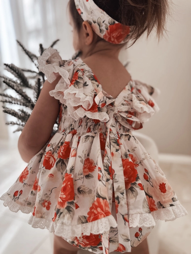 A Little Lacey Olive Baby Girls Floral Christmas Romper - Image 7