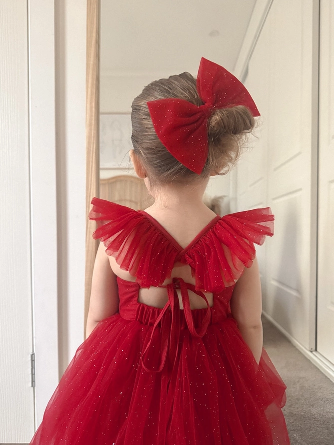 A Little Lacey Belle Girls Red Sparkle Christmas Dress - Image 7