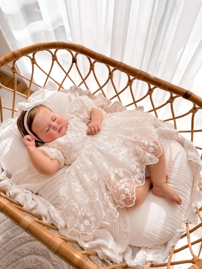 A Little Lacey Penelope White Embroidered Baby Dress - Image 5