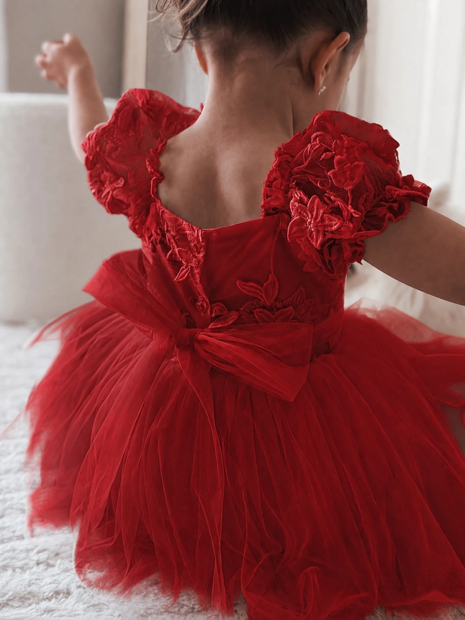 A Little Lacey Lila Red Embroidered Baby Romper - Image 3