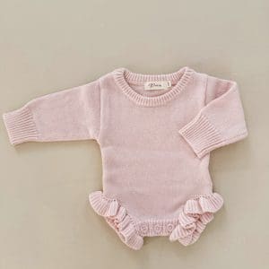 Petite & Co - Classic Birth Announcement Frill Romper Baby Pink