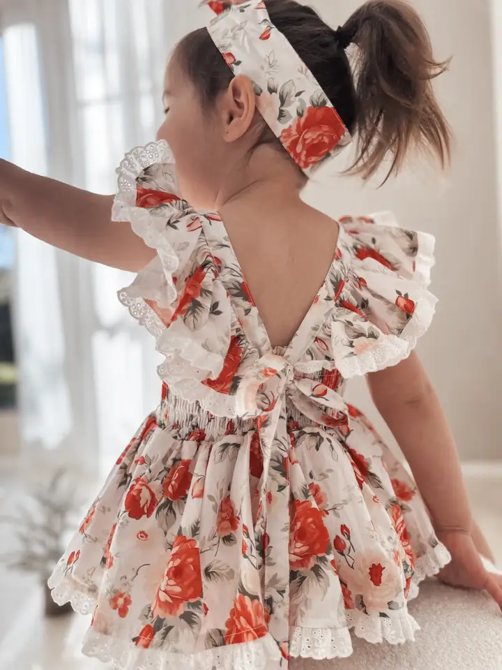 A Little Lacey Olive Baby Girls Floral Christmas Romper - Image 8