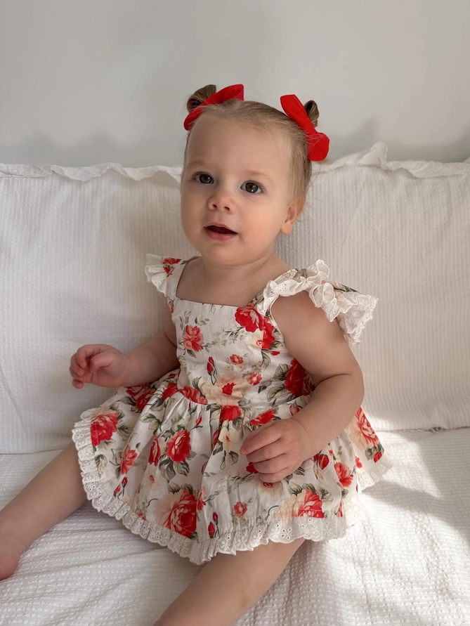A Little Lacey Olive Baby Girls Floral Christmas Romper - Image 5