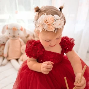 A Little Lacey Lila Red Embroidered Baby Romper