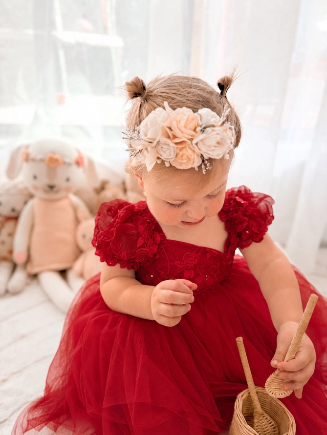 A Little Lacey Lila Red Embroidered Baby Romper