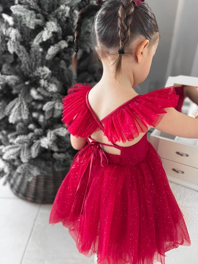 A Little Lacey Belle Girls Red Sparkle Christmas Dress - Image 8