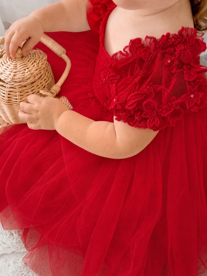 A Little Lacey Lila Red Embroidered Baby Romper - Image 2