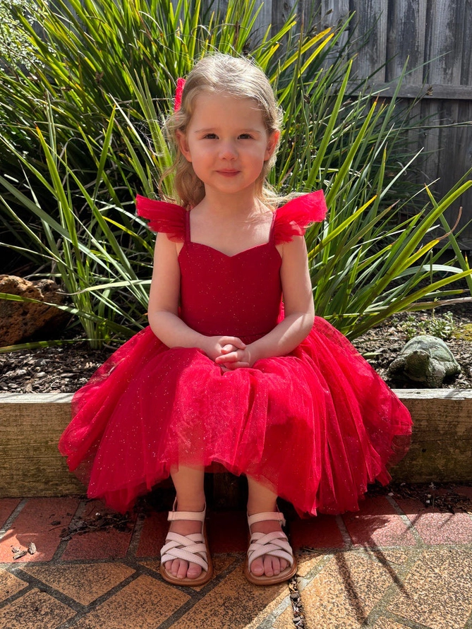 A Little Lacey Belle Girls Red Sparkle Christmas Dress - Image 2
