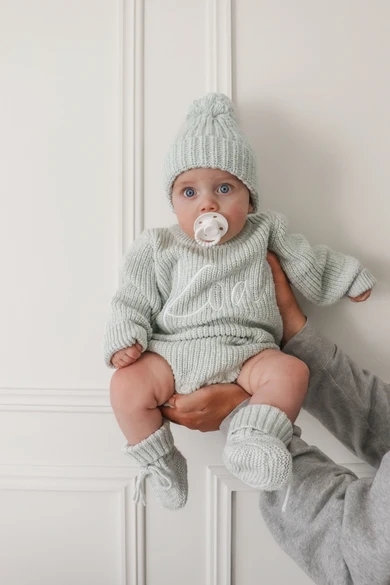 Petite & Co - Chunky Textured Knit Romper - Sea Mist - Image 2