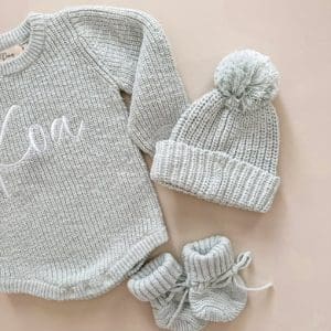 Petite & Co - Chunky Textured Knit Romper - Sea Mist