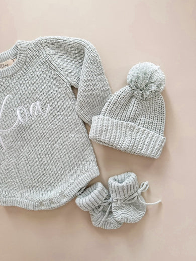 Petite & Co - Chunky Textured Knit Romper - Sea Mist